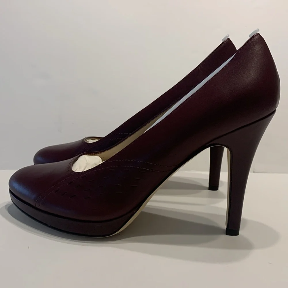 Julie Lopez Burgundy Leather Carli 4” Pump Heels